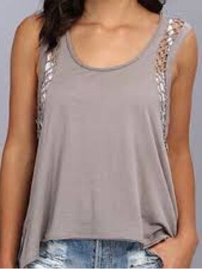 Free People Neptune Knotted Tank in Ash Taupe Boho Beach size M